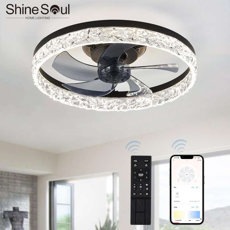 Ceiling Fan Mount - พัดลมเพดานแบบติดเพดานทันสมัยพร้อมไฟ ควบคุมผ่านแอพ รีโมทคอนโทรล ปรับความสว่างได้ เงียบ เหมาะสำหรับห้องนอน