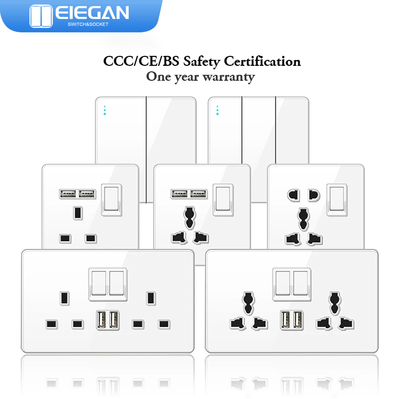 Home Improvement Uk - เต้ารับไฟฟ้า ELEGAN UK สีขาว 16A/20A/45A สวิตช์ติดผนังแบบกระจกเต็มแผ่น