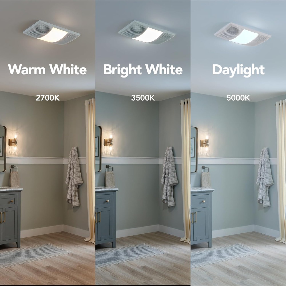 Ceiling Fan Mount - พัดลมดูดอากาศในห้องน้ำพร้อมฮีตเตอร์และไฟ LED 110 CFM แบบติดเพดาน