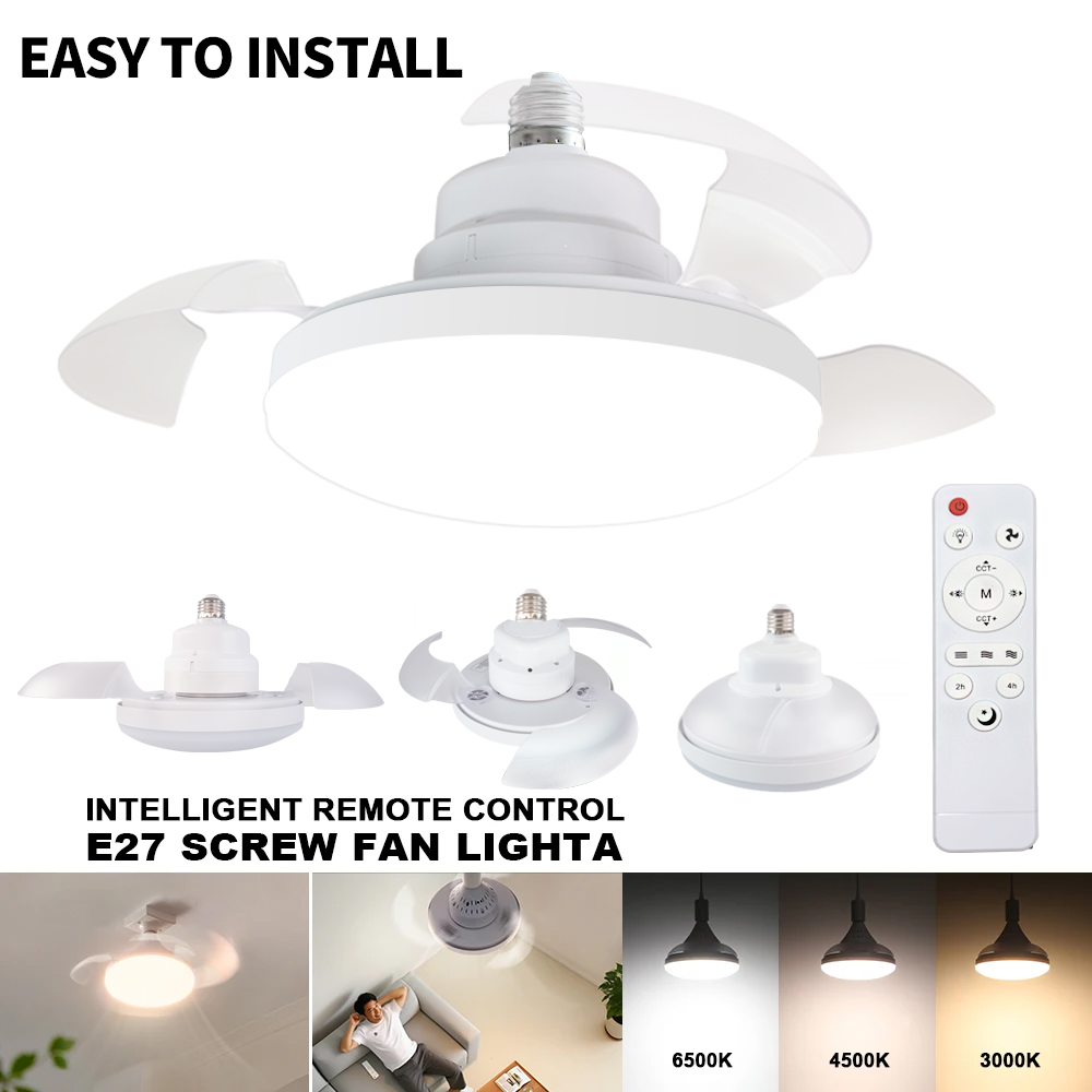 Ceiling Fan Mount - ไฟพัดลมติดเพดานแบบมีรีโมทคอนโทรล ขั้วหลอด E27 พร้อมไฟ LED ปรับความสว่างได้
