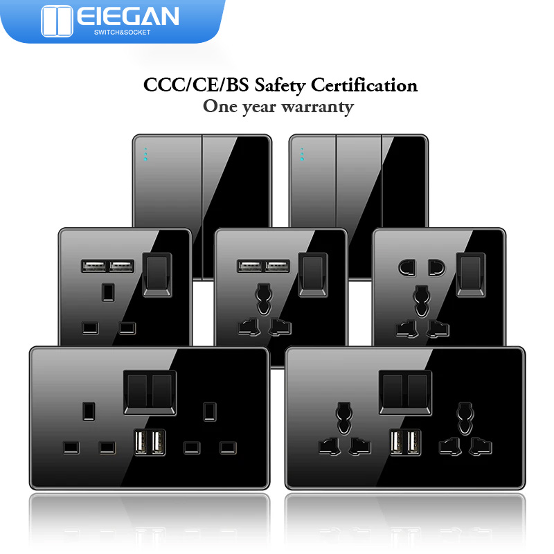 Home Improvement Uk - ELEGAN UK ซ็อกเก็ตสีดํา 16A/20A/45A Full ผนังกระจกสวิทช์