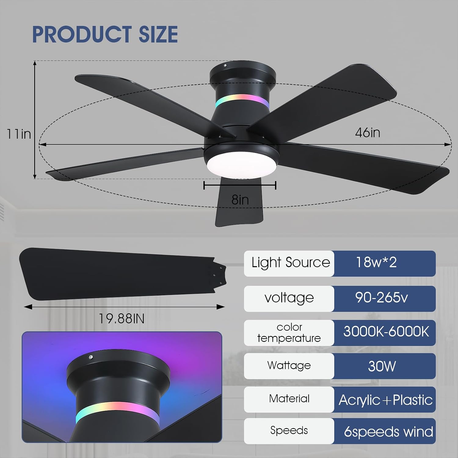 พัดลมเพดานสีดำขนาด 46 นิ้ว พร้ - Ceiling Fan Mount บทวิจารณ์และราคา